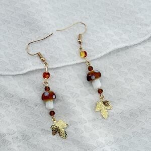 Forest Fairy Mushroom Earrings Cottagecore Beaded Jewelry Indie Jewelry